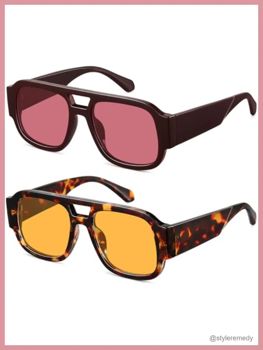 Square Aviator Sunglasses Retro Chunky Double Bridge Trendy Flat Top Y2K Shades